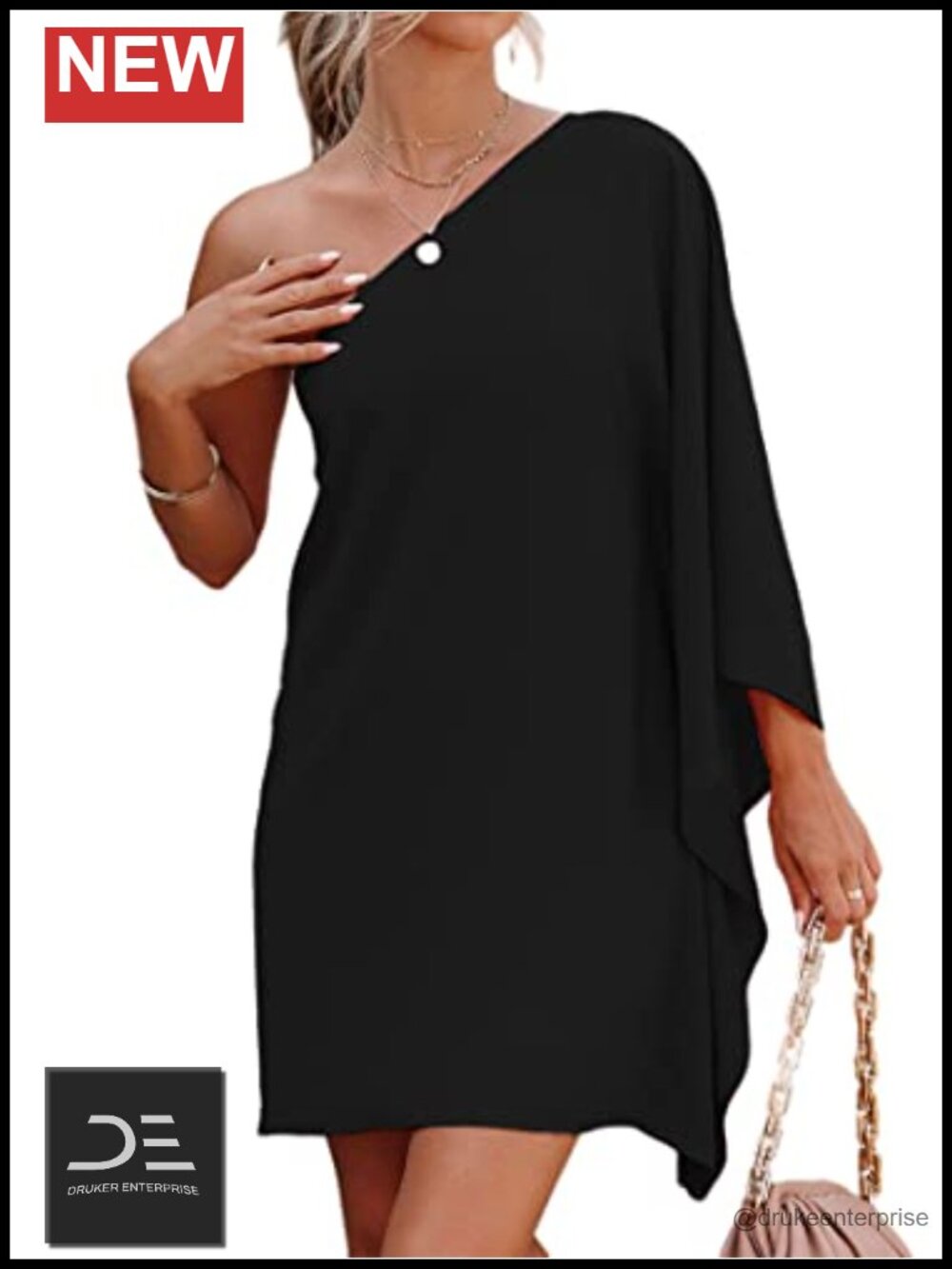 Women's One Shoulder Mini Dress Batwing Sleeve Cocktail Party Club